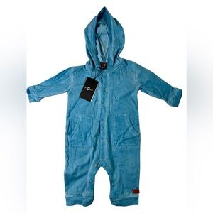 7 FOR ALL MANKIND Kids Unisex Hooded Coveralls/Onesie In Aqua Sz 3-6M ✨N…